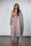 Cotton Silk Saree with Copper Jari - Light Grey