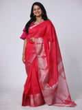 Mangalgiri Pattu Silk Saree with Peacock Border - Red