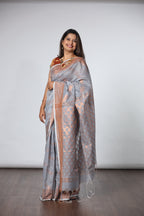 Cotton Silk Saree with Copper Jari - Light Grey