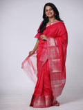 Mangalgiri Pattu Silk Saree with Peacock Border - Red