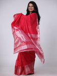 Mangalgiri Pattu Silk Saree with Peacock Border - Red