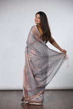 Cotton Silk Saree with Copper Jari - Light Grey