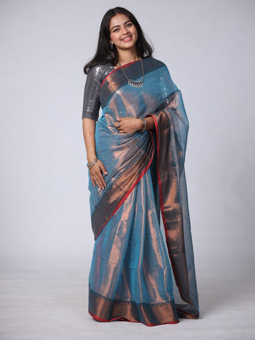 Tissue Cotton Silk Saree - Blue