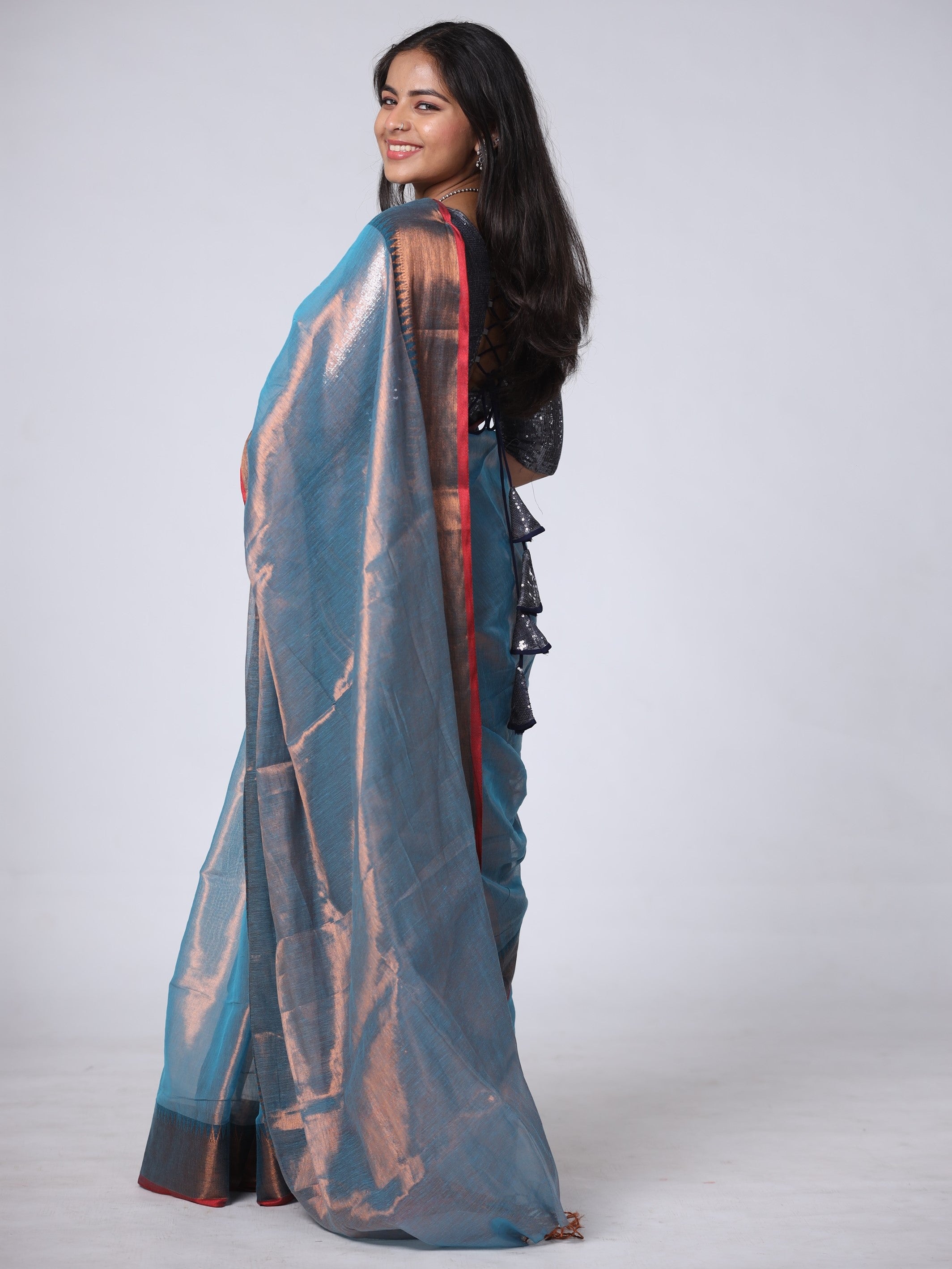 Tissue Cotton Silk Saree - Blue