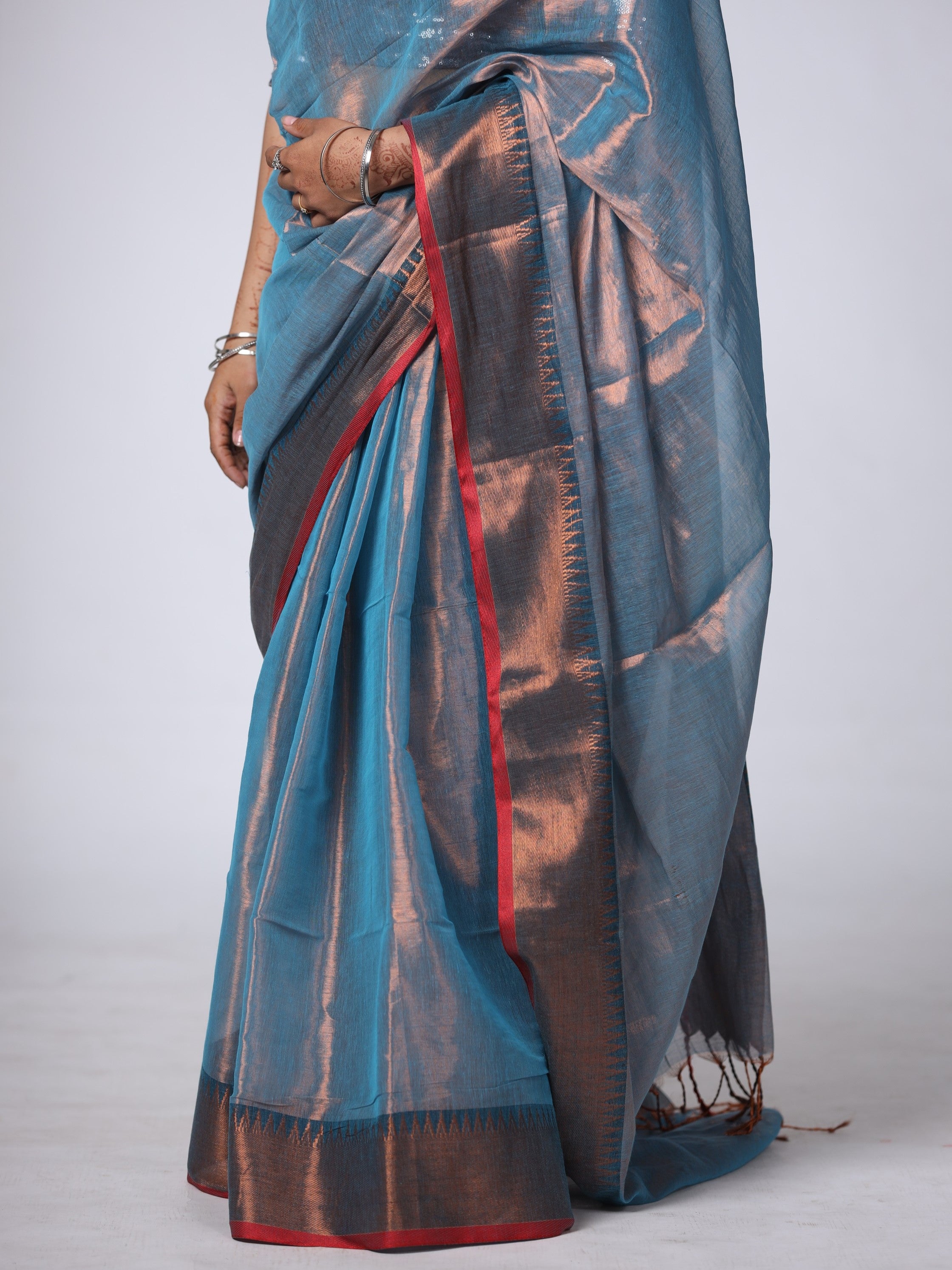 Tissue Cotton Silk Saree - Blue