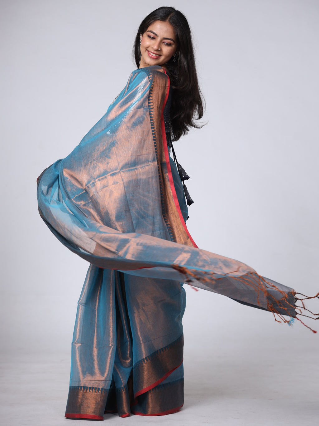 Tissue Cotton Silk Saree - Blue