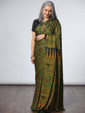 Ajrakh Modal Silk Saree - Green