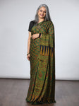 Ajrakh Modal Silk Saree - Green