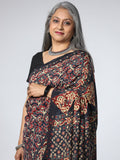 Ajrakh Modal Silk Saree - Black