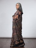 Ajrakh Modal Silk Saree - Black