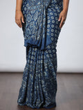 Ajrakh Modal Silk Saree - Blue