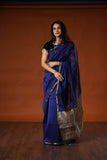 ANANDI - Maheshwari Silk Saree with Gicha Pallu - Royal Blue