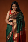 ANANDI - Maheshwari Silk Saree with Golden Butti - Green