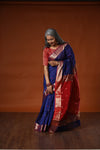ANANDI - Maheshwari Silk Saree with Golden Butti - Blue