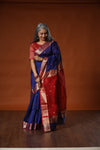 ANANDI - Maheshwari Silk Saree with Golden Butti - Blue