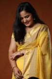 Maheshwari Silk Saree with Double Border - Yellow