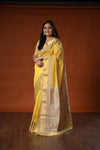 Maheshwari Silk Saree with Double Border - Yellow