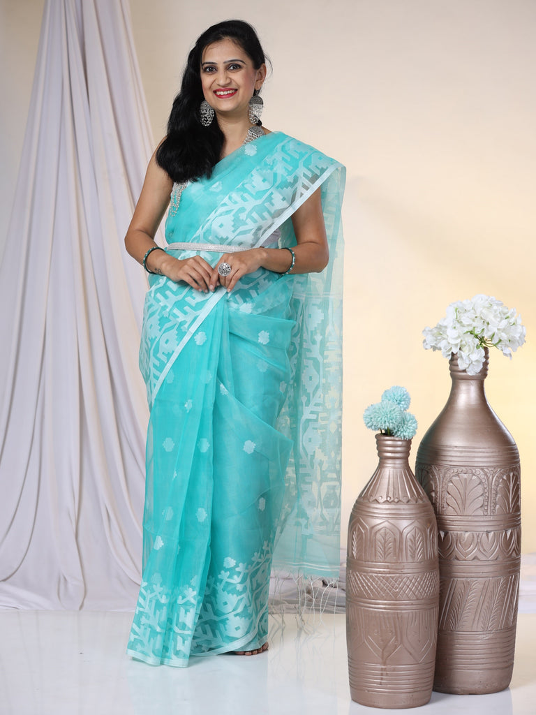 OFF WHITE MUSLIN SILK SEQUINS SAREE - Karghanee