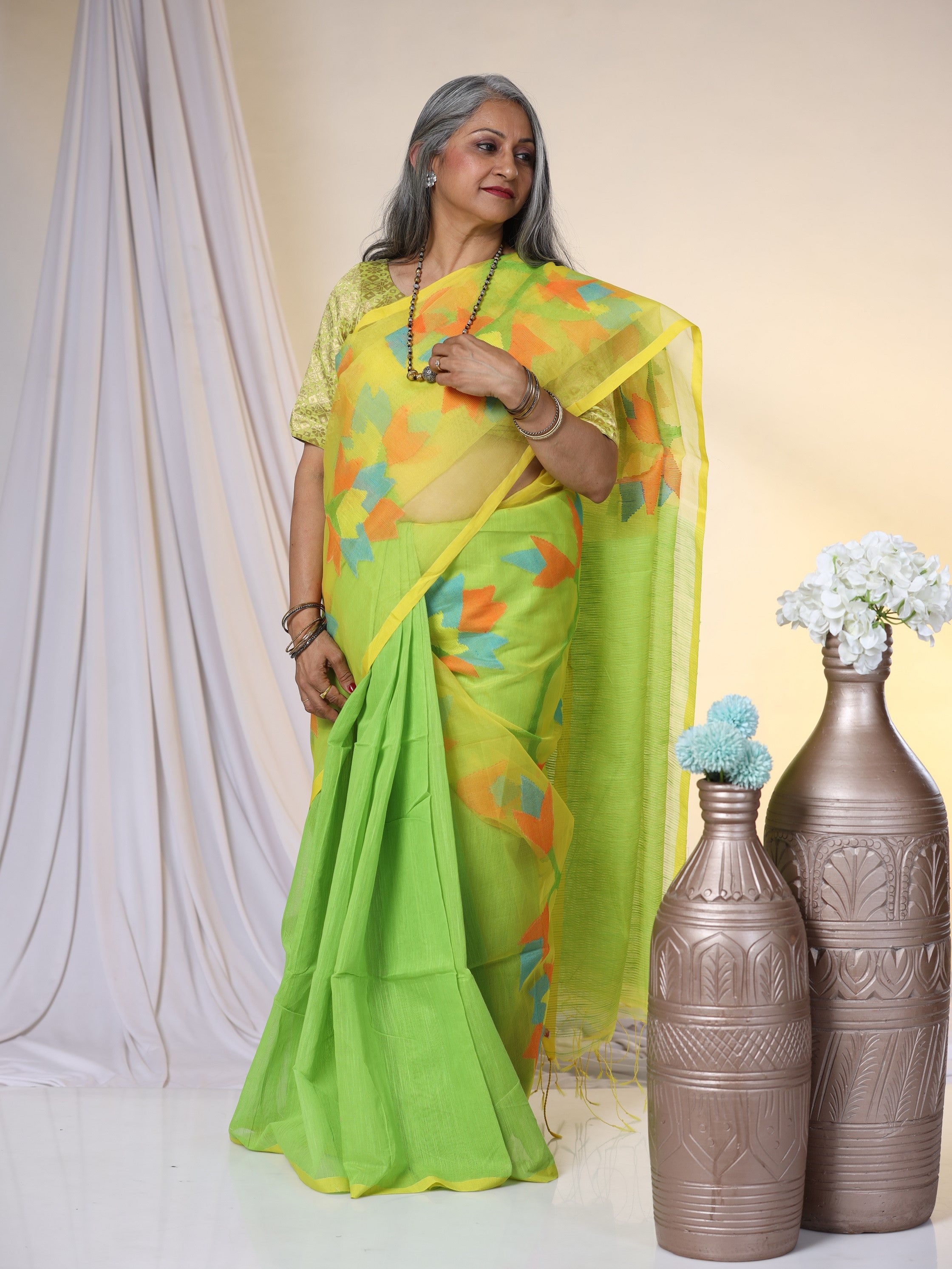 Muslin Jamdani Saree - Green