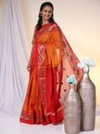 Cotton Silk Saree with Dhakai Border - Orange
