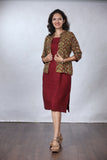 Woman's Dress + Reversible Jacket Set - Maroon