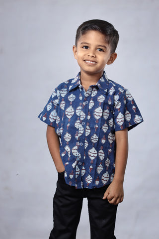 Boy's Shirt with Half Sleeves - Blue Fish