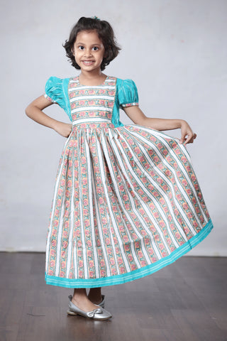 Tyohar - Girl's Cotton Frock - Teal