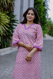 Woman's Casual Kurti - Pink Butti