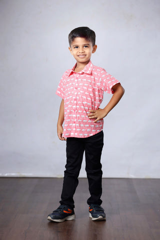Boy's Shirt with Half Sleeves - Pink Elephant