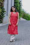 Woman's Casual Kurti - Red Ikat