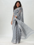 Silver Jari Cotton Silk Saree - Grey