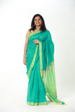 Cotton Silk Saree With Tikli Work - Teal & Yellow