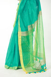 Cotton Silk Saree With Tikli Work - Teal & Yellow