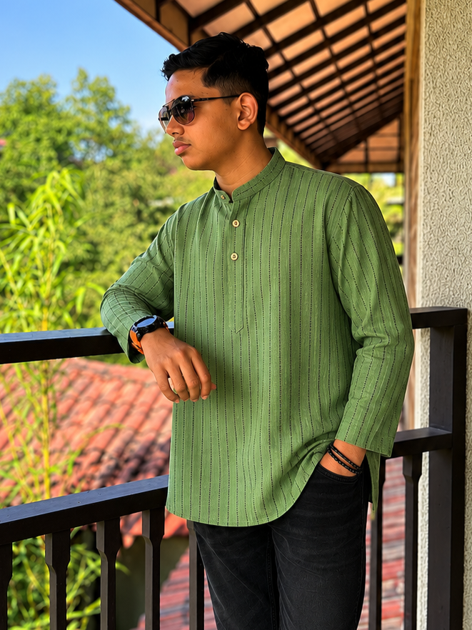 Men's Short Kurta - Green