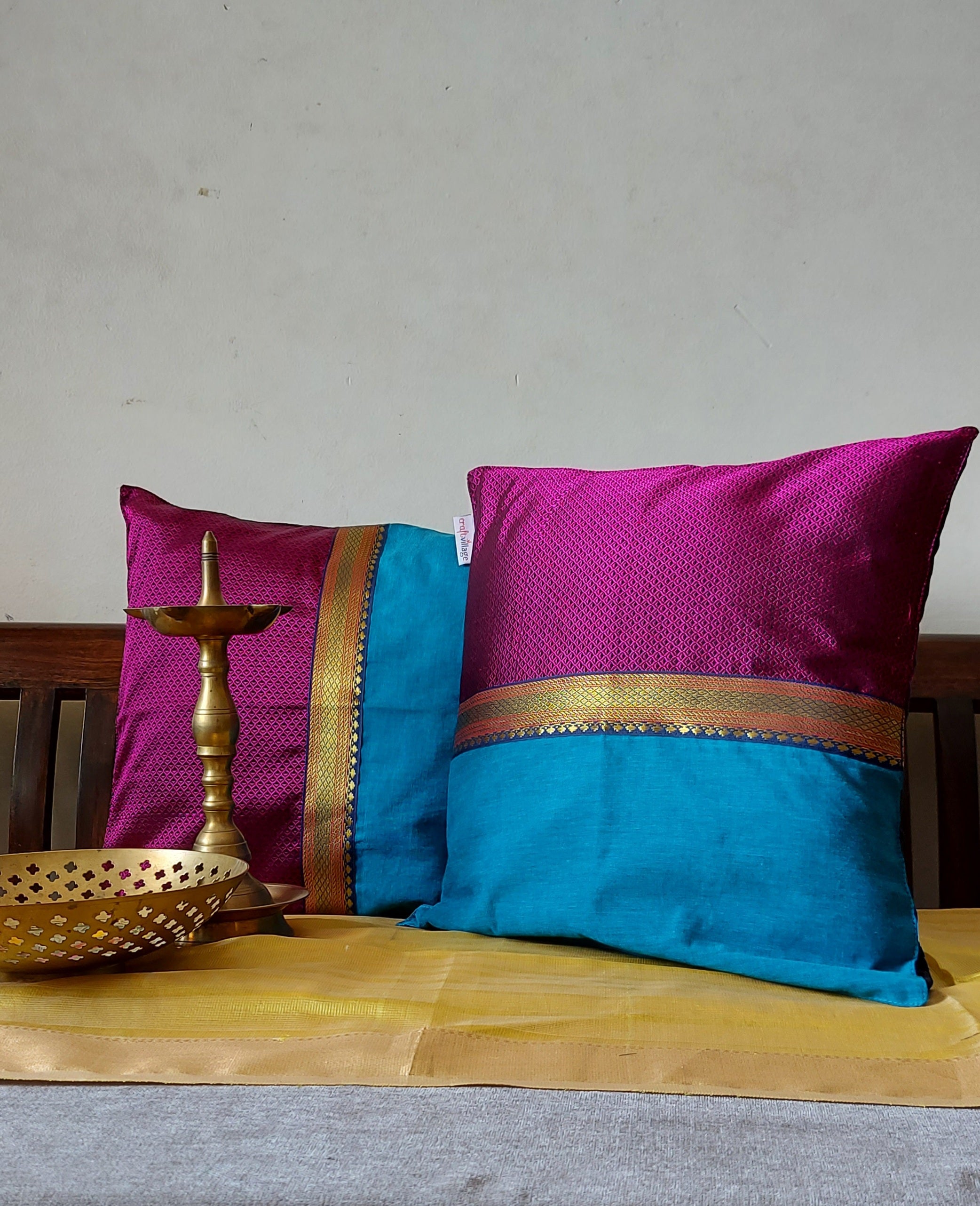 Khun Cushion Cover - Blue & Pink