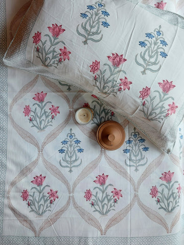 Heritage Single Bedsheet - Pink & Blue
