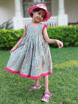 Girl's Cotton Frock - Green Floral
