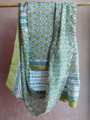 Chanderi Dress Material - Green Butti