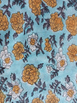 Block Printed Dress Material with Kota Doria Chunni - Blue Floral
