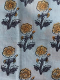 Block Printed Dress Material with Kota Doria Chunni - Blue Floral