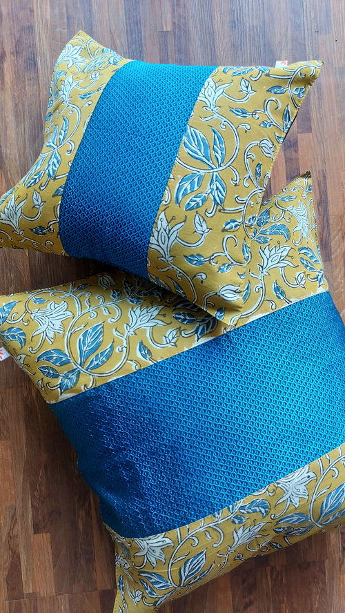 1 Piece Fusion Cushion Cover - Mustard + Blue Khun