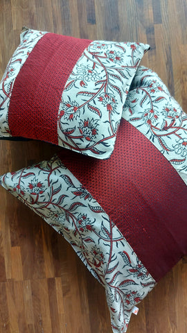 Cushion Cover - White + Maroon Khun