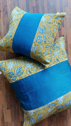 Fusion Cushion Cover - Mustard + Blue Khun