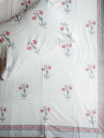 Premium Block Print Double Bedsheet - Pink