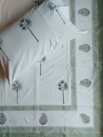 Premium Block Print Double Bedsheet - Green