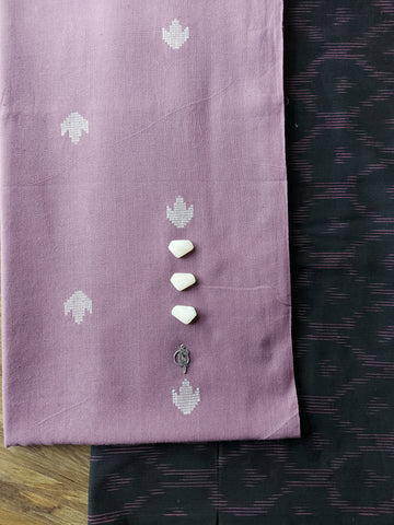 Handloom Cotton 2pc Suit Set - Violet + Black