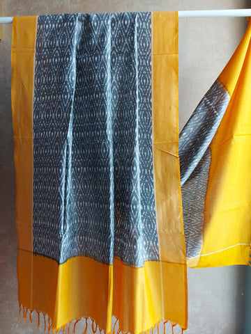 Mercerized Cotton Pochampally Ikat Dupatta - Grey