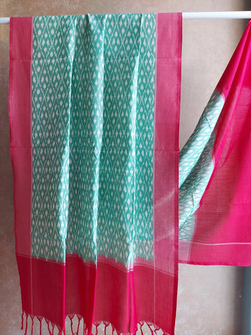 Mercerized Cotton Pochampally Ikat Dupatta - Green