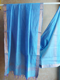 Mangalgiri Cotton Plain Dupatta with Nizam Border - Blue