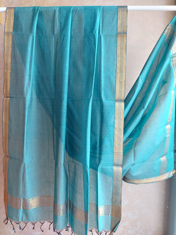 Mangalgiri Cotton Plain Dupatta with Nizam Border